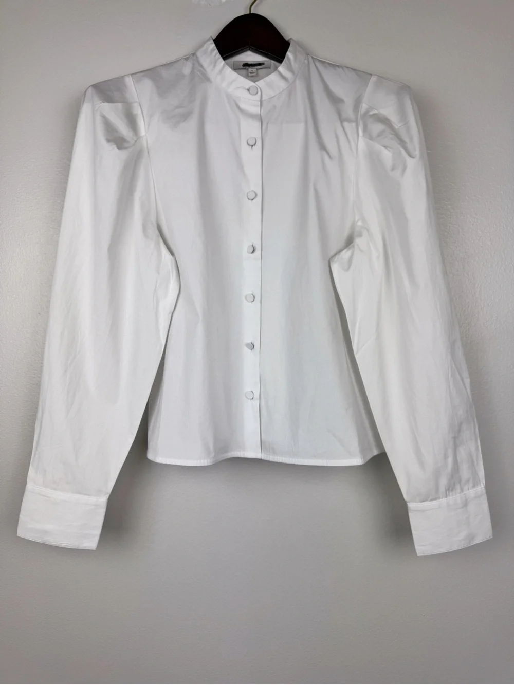 Madewell Button Up Band Collar Pleated Puff Sleeve Shirt White Size S NWT